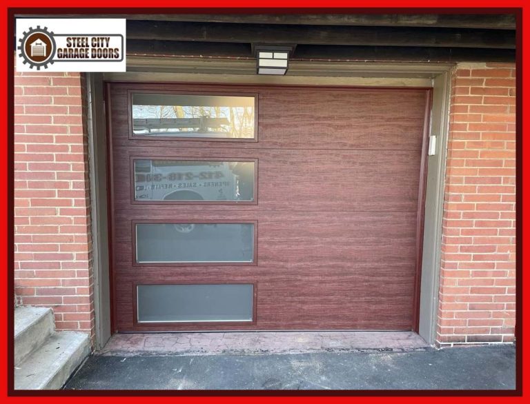 Clopay Modern Steel In Cherry Finish With Frosted Window Model Steel City Garage Doors Pittsburgh Pa Copy